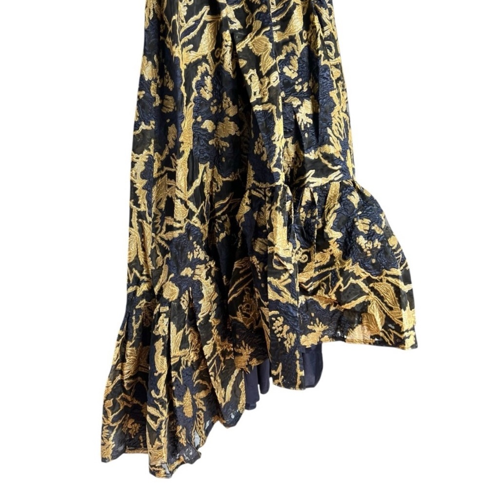 NEW NWT Mac Duggal Cocktail Dress Gown Blue Gold Brocade Size 10 Ruffle - Picture 10 of 15